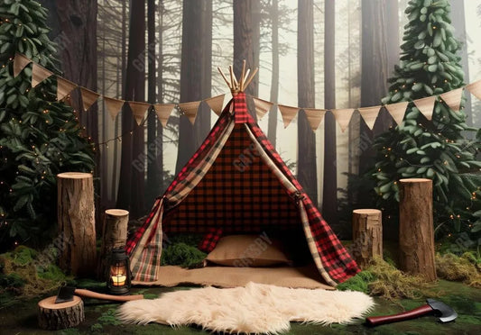 Camping Tent Forest Adventure Backdrop - Gatsby Backdrop