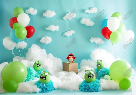 Cartoon Birds Balloons Backdrop - Gatsby Backdrop