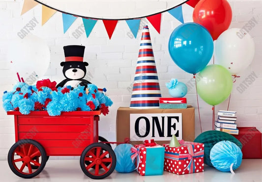 Cartoon Blue Red 1St Birthday Photography Backdrop GBSX-99665 - Gatsby Backdrop