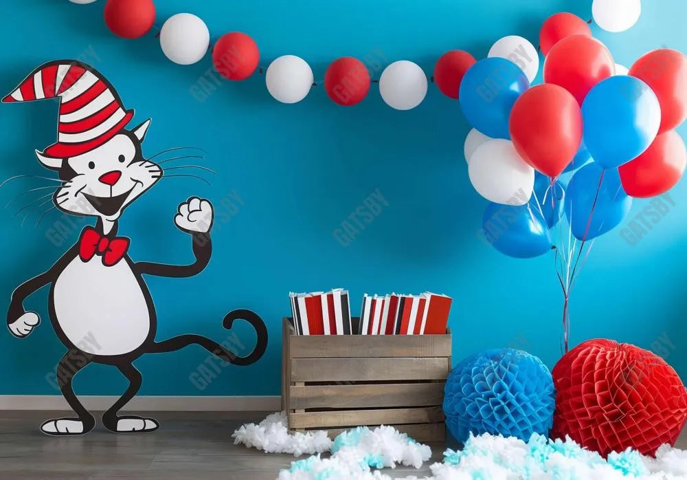 Cartoon Blue Red 1St Birthday Photography Backdrop GBSX-99666 - Gatsby Backdrop