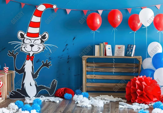 Cartoon Blue Red 1St Birthday Photography Backdrop GBSX-99667 - Gatsby Backdrop