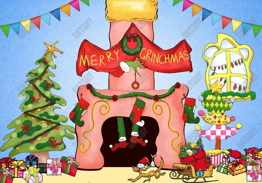 Cartoon Christmas Fireplace Photography Backdrop GBSX-99668 - Gatsby Backdrop