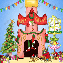 Cartoon Christmas Fireplace Photography Backdrop GBSX-99668 - Gatsby Backdrop