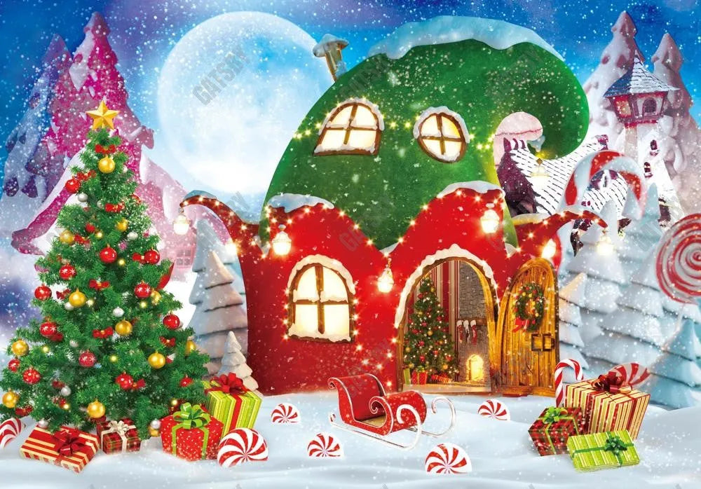 Cartoon Christmas Village Elf Photography Backdrop - Gatsby Backdrop