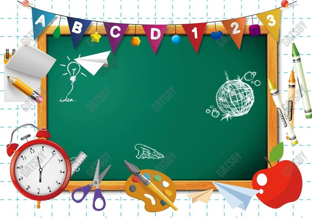 Cartoon Classroom Blackboard Photography Backdrop GBSX-99669 - Gatsby Backdrop