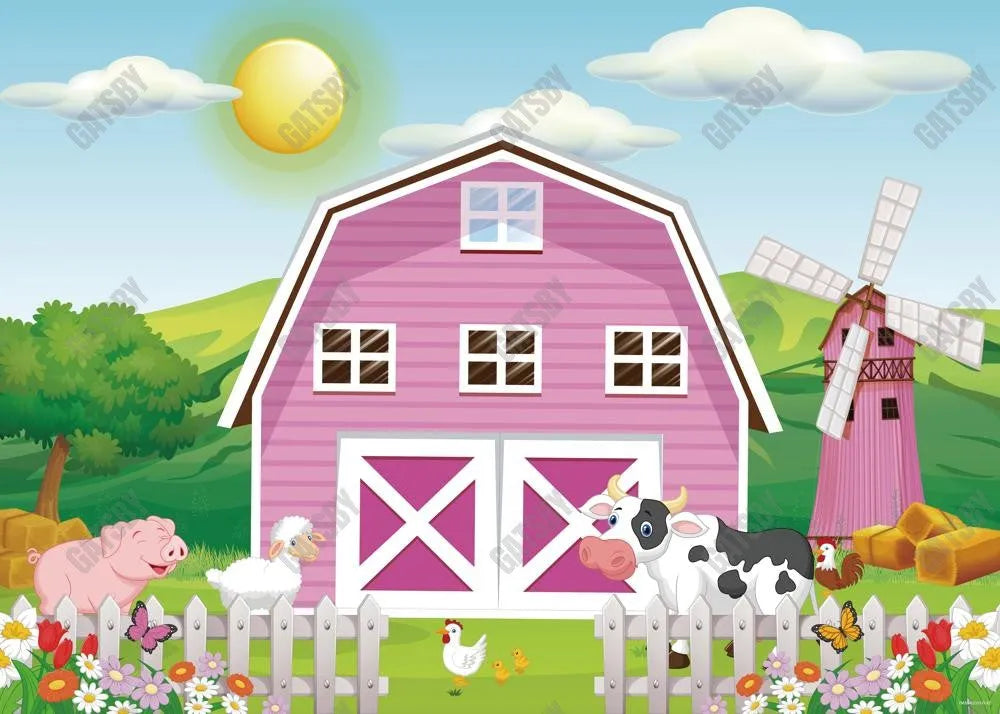 Cartoon Farm Animals Party Backdrop - Gatsby Backdrop