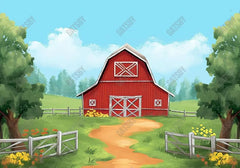 Cartoon Farm Red Barn Backdrop - Gatsby Backdrop