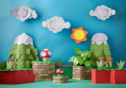 Cartoon Game Mushroom Backdrop - Gatsby Backdrop