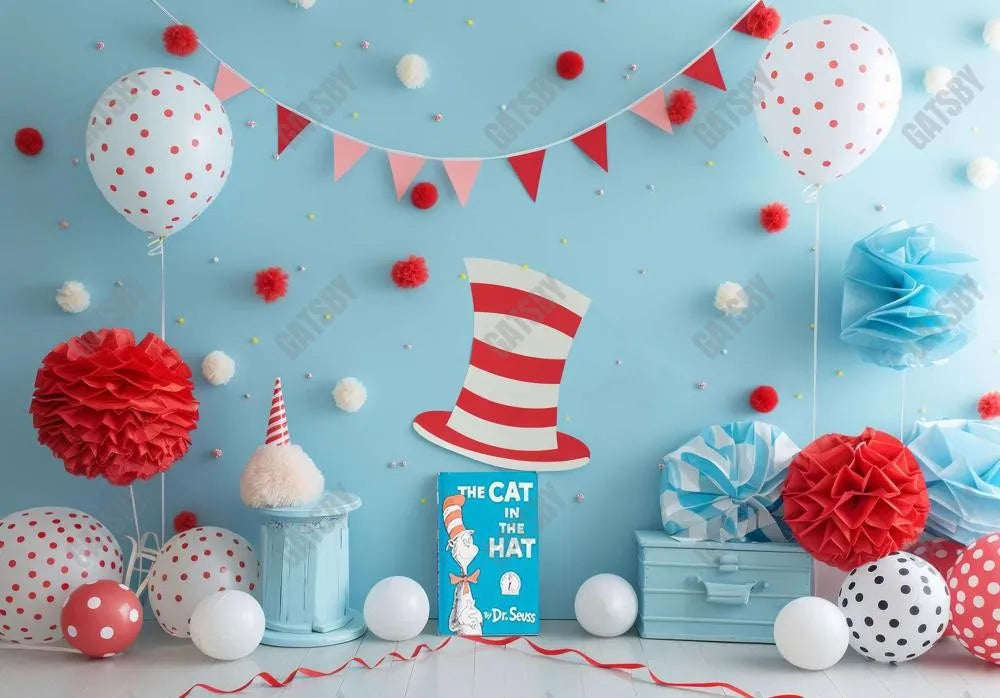 Cartoon Hat Blue Backdrop - Gatsby Backdrop