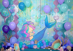 Cartoon Mermaid Balloons Girl Backdrop - Gatsby Backdrop