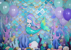 Cartoon Mermaid Girls Party Backdrop - Gatsby Backdrop