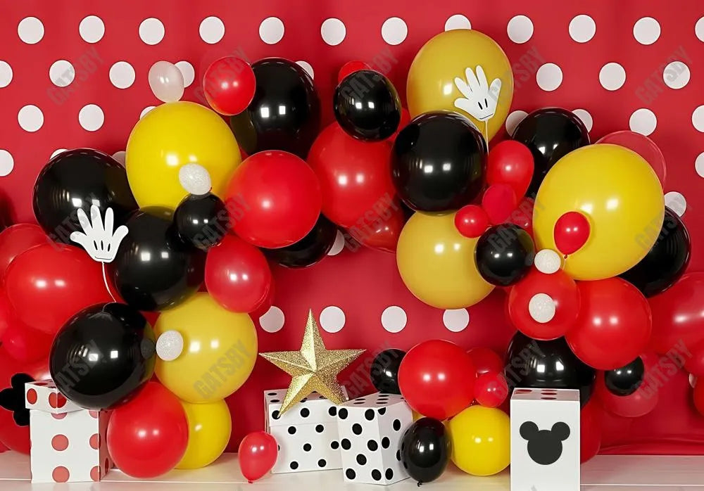 Cartoon Mouse Party Balloons Backdrop - Gatsby Backdrop