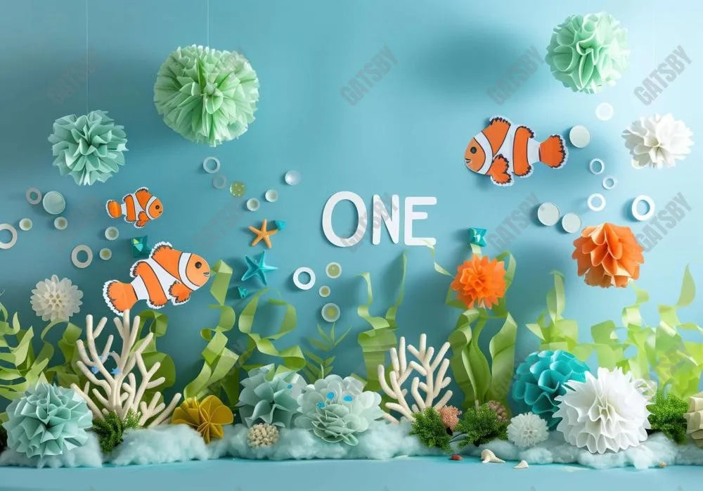 Cartoon Sea Fish ONE Birthday Backdrop - Gatsby Backdrop