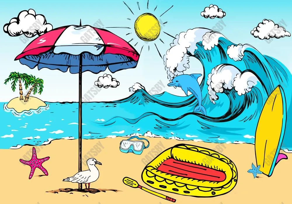 Cartoon Summer Beach Photography Backdrop GBSX-99672 - Gatsby Backdrop