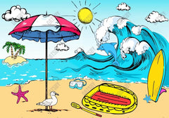 Cartoon Summer Beach Photography Backdrop GBSX-99672 - Gatsby Backdrop