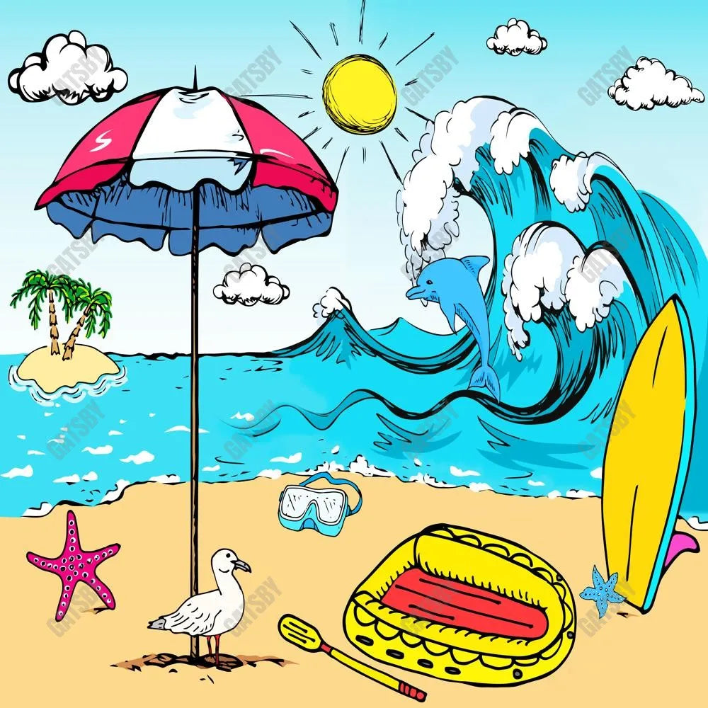 Cartoon Summer Beach Photography Backdrop GBSX-99672 - Gatsby Backdrop