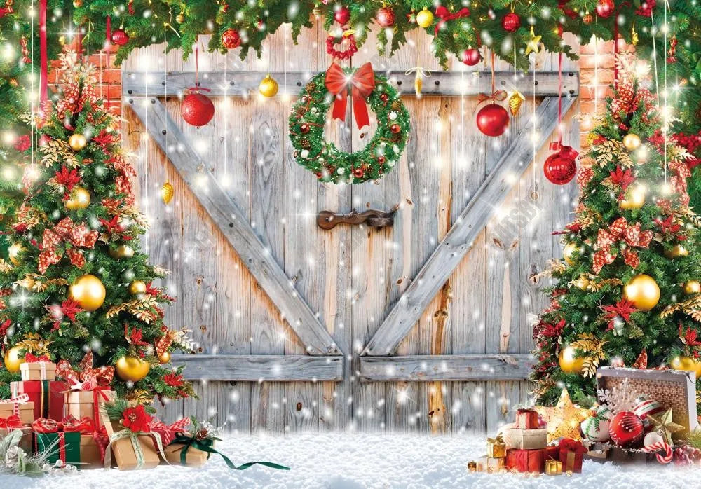 Christmas Barn Door Photography Backdrop GBSX-99677 - Gatsby Backdrop