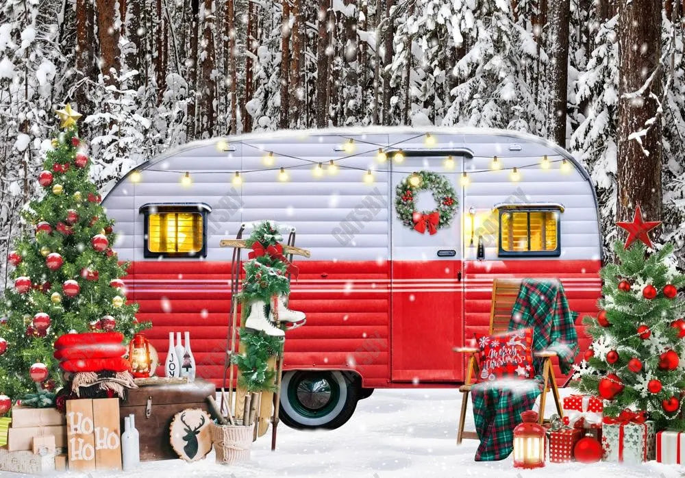 Christmas Camper Photography Backdrop GBSX-99681 - Gatsby Backdrop