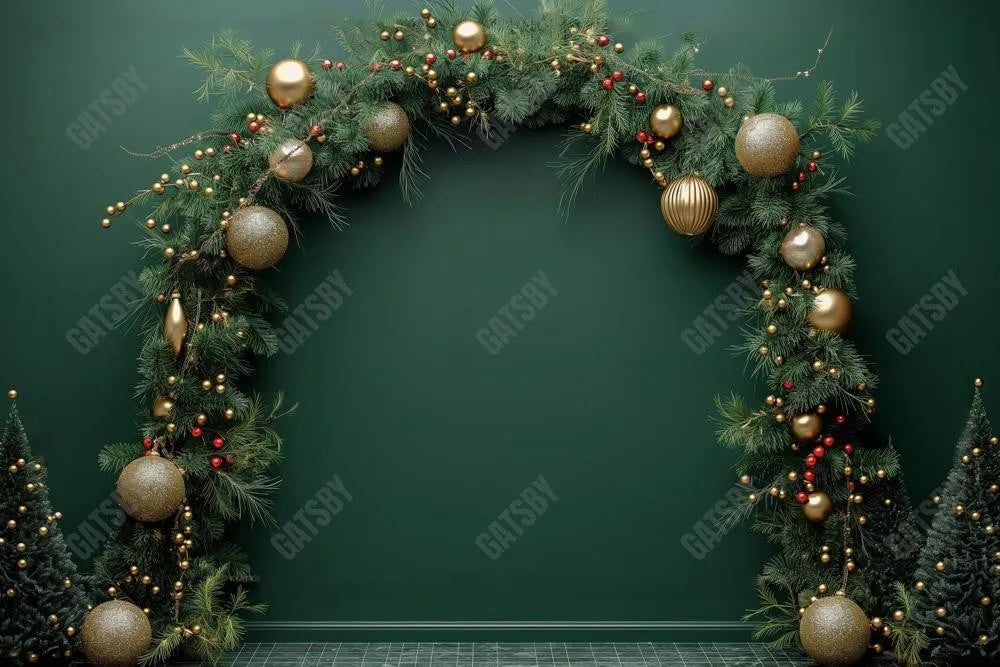 Christmas Dark Green Arch Wall Photography Backdrop GBSX-99899 - Gatsby Backdrop