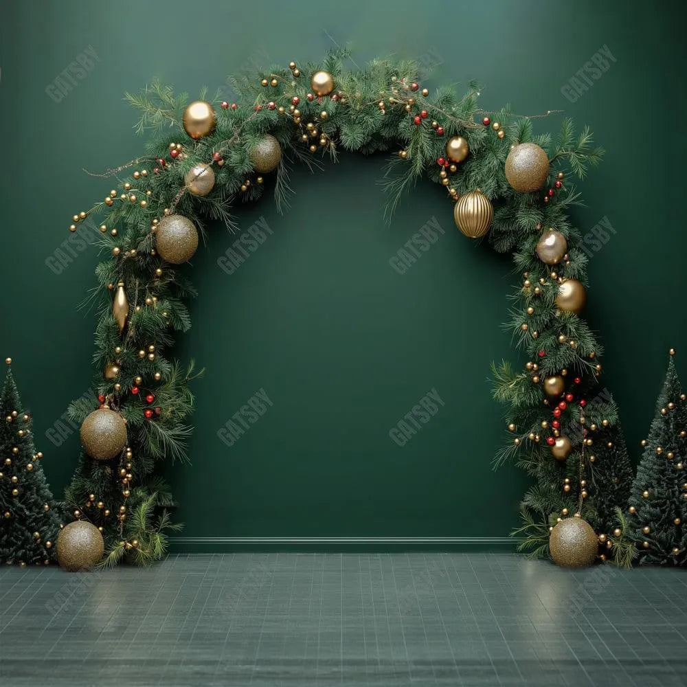 Christmas Dark Green Arch Wall Photography Backdrop GBSX-99899 - Gatsby Backdrop