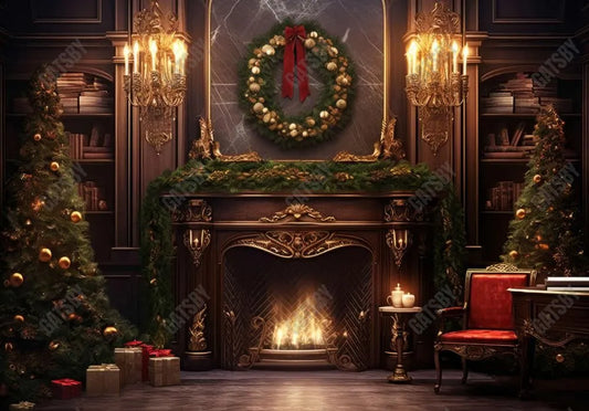 Christmas Fireplace Backdrop - Gatsby Backdrop