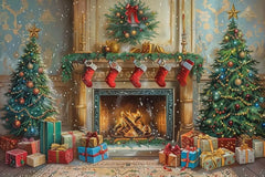 Christmas Fireplace Photography Backdrop GBSX-99686 - Gatsby Backdrop