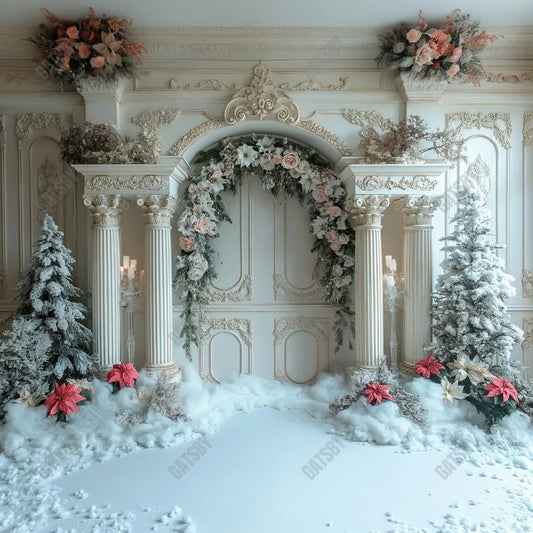 Christmas Floral Arch Photography Backdrop GBSX-99687 - Gatsby Backdrop