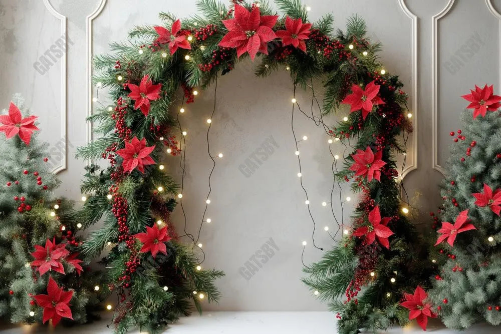 Christmas Floral Arch Photography Backdrop GBSX-99689 - Gatsby Backdrop