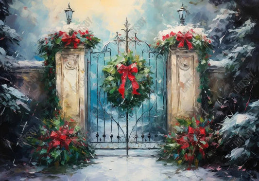 Christmas Garland Gate Photography Backdrop - Gatsby Backdrop