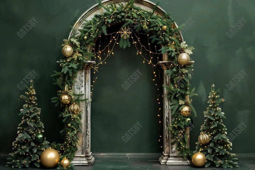 Christmas Green Arch Wall Photography Backdrop GBSX-99690 - Gatsby Backdrop