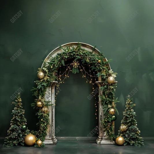 Christmas Green Arch Wall Photography Backdrop GBSX-99690 - Gatsby Backdrop