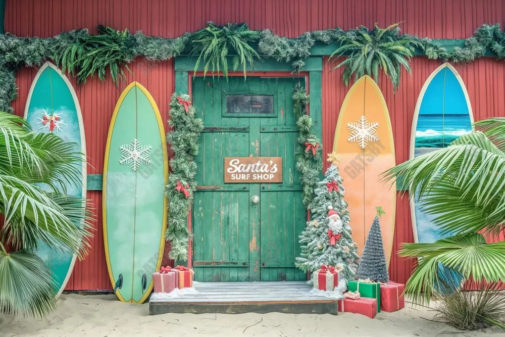 Christmas In July Surfs Up Santa Photography Backdrop GBSX-99696 - Gatsby Backdrop