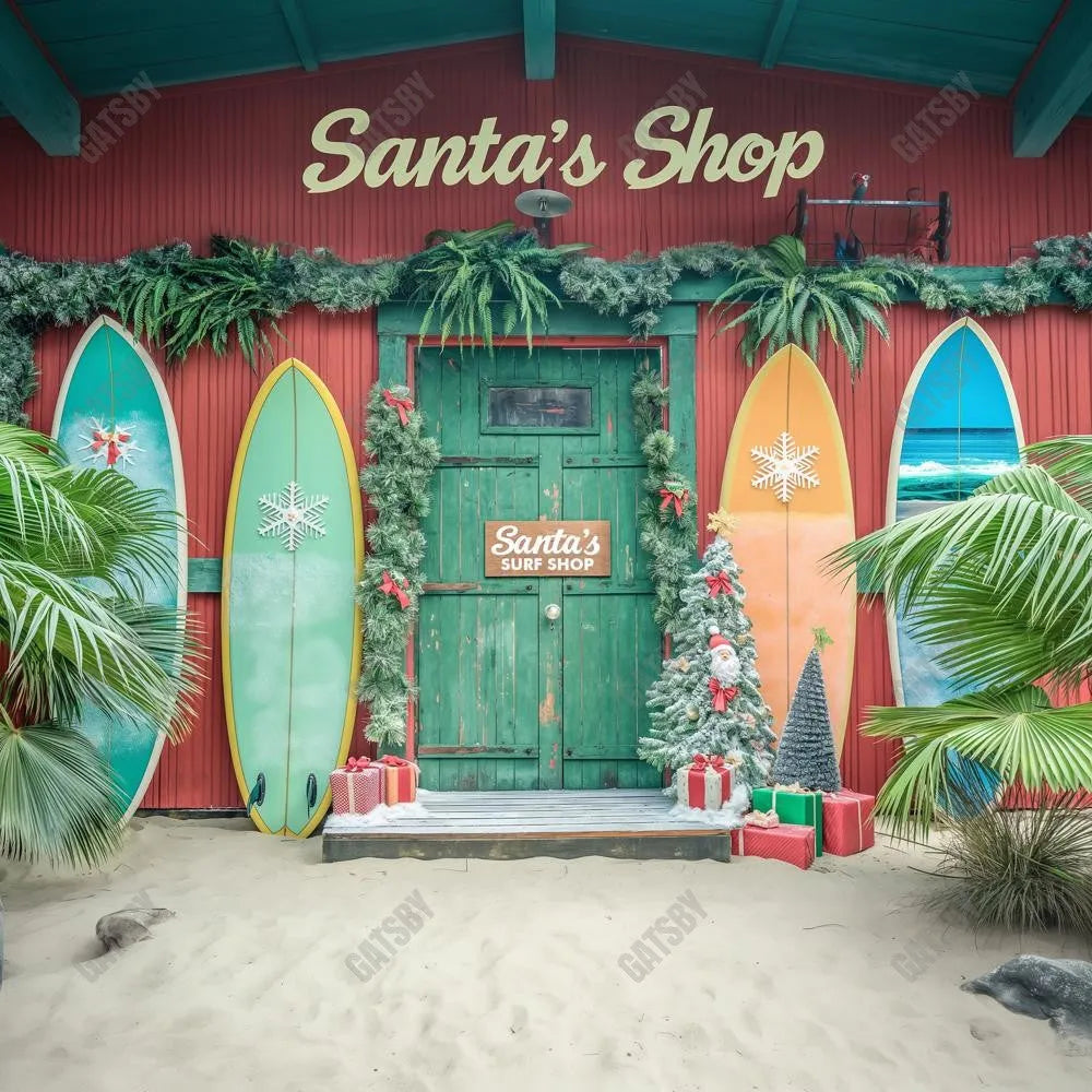 Christmas In July Surfs Up Santa Photography Backdrop GBSX-99696 - Gatsby Backdrop