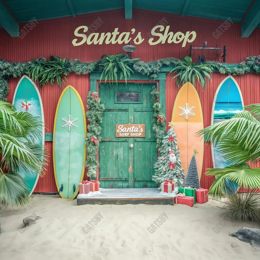 Christmas In July Surfs Up Santa Photography Backdrop GBSX-99696 - Gatsby Backdrop