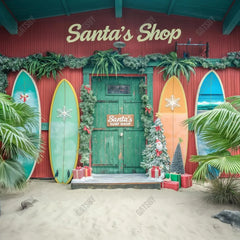 Christmas In July Surfs Up Santa Photography Backdrop GBSX-99696 - Gatsby Backdrop