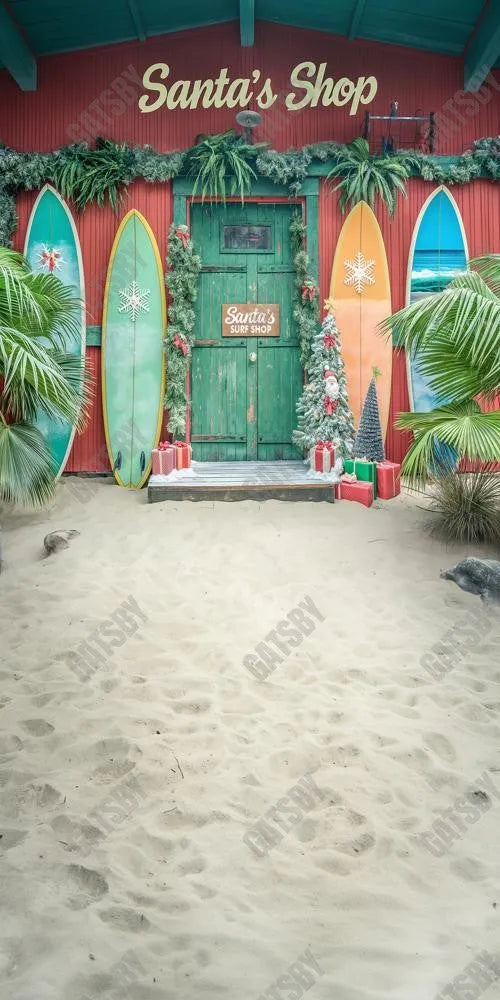 Christmas In July Surfs Up Santa Photography Backdrop GBSX-99697 - Gatsby Backdrop