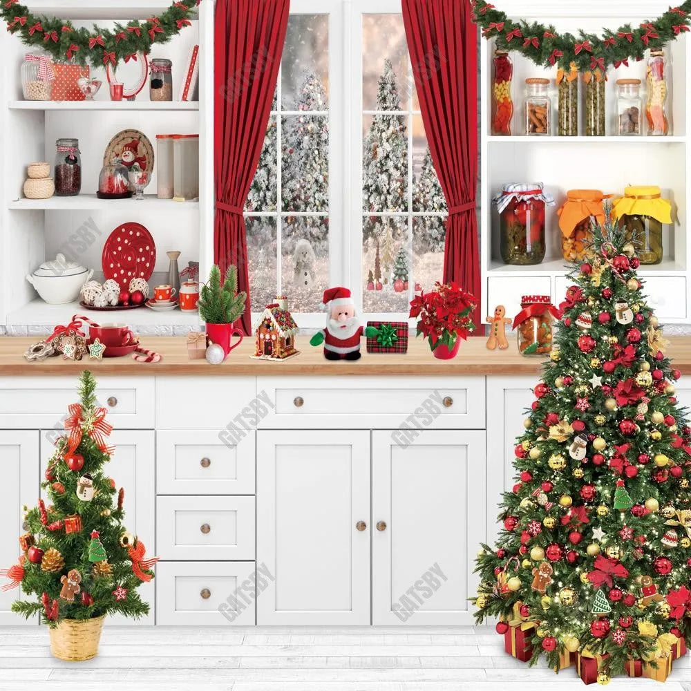 Christmas Kitchen Photography Backdrop GBSX-99699 - Gatsby Backdrop