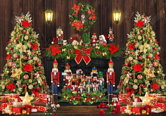 Christmas Nutcracker Fireplace Photo Backdrop - Gatsby Backdrop