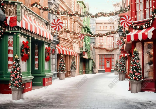 Christmas Peppermint Street Store Backdrop - Gatsby Backdrop