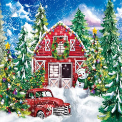 Christmas Red Barn Photography Backdrop GBSX-99704 - Gatsby Backdrop