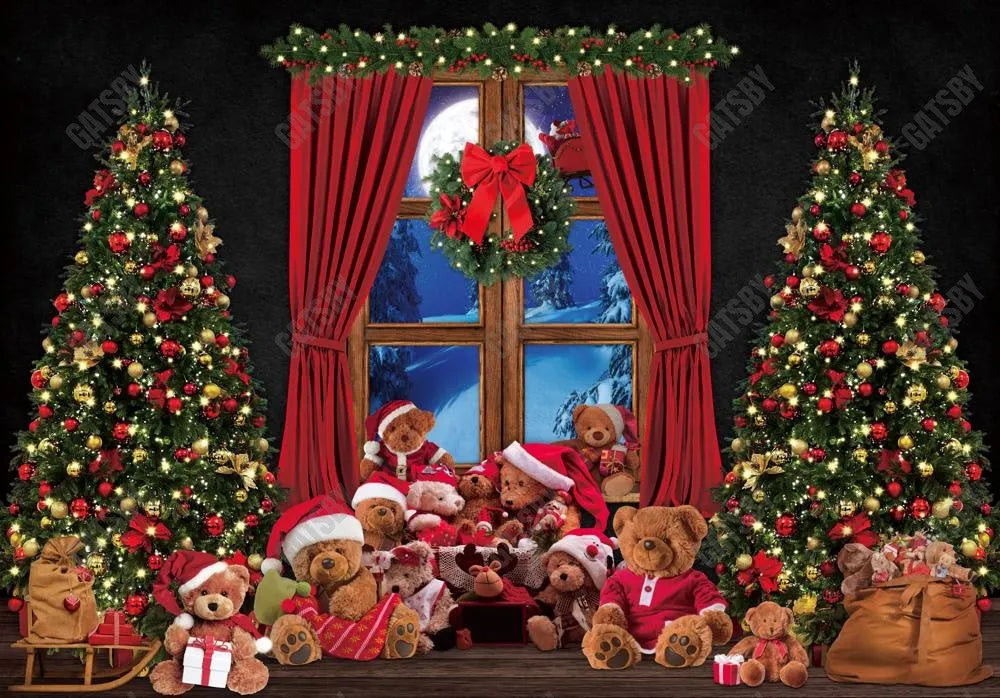 Christmas Window Bear Photography Backdrop GBSX-99715 - Gatsby Backdrop