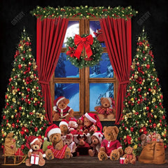 Christmas Window Bear Photography Backdrop GBSX-99715 - Gatsby Backdrop