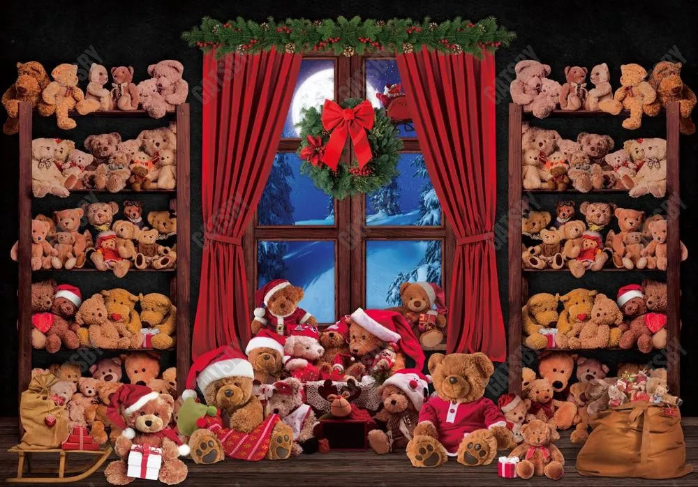 Christmas Window Bear Photography Backdrop GBSX-99716 - Gatsby Backdrop