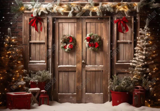 Christmas Wooden Doors Backdrop - Gatsby Backdrop