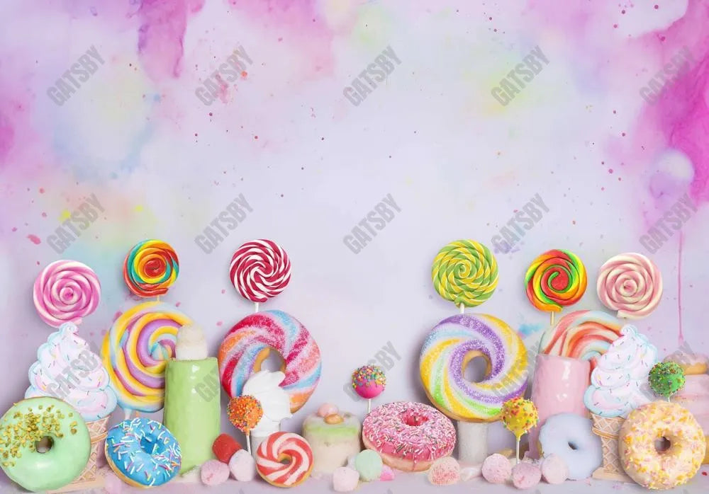 Colorful Sweet Donuts Candy Photography Backdrop for Kids - Gatsby Backdrop