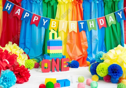 Colorful Toy Brick Birthday ONE Backdrop - Gatsby Backdrop