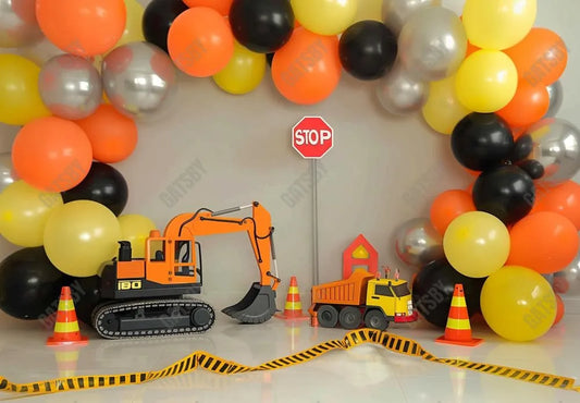 Construction Birthday Balloons Photography Backdrop GBSX-99738 - Gatsby Backdrop