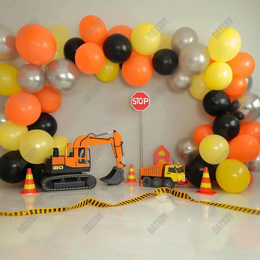 Construction Birthday Balloons Photography Backdrop GBSX-99738 - Gatsby Backdrop