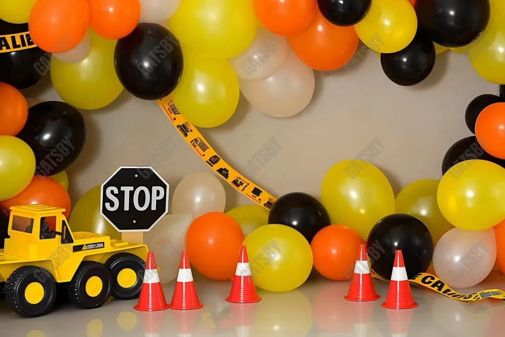 Construction Birthday Balloons Photography Backdrop GBSX-99739 - Gatsby Backdrop