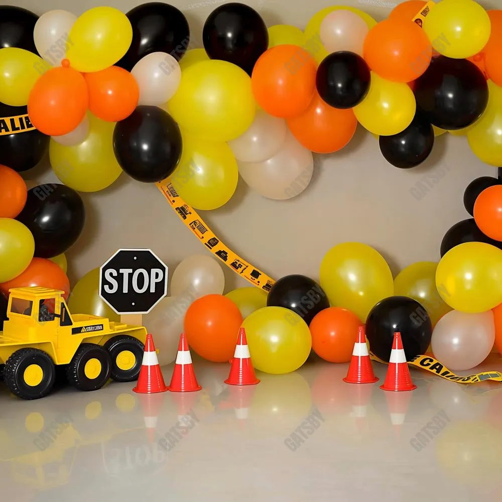 Construction Birthday Balloons Photography Backdrop GBSX-99739 - Gatsby Backdrop